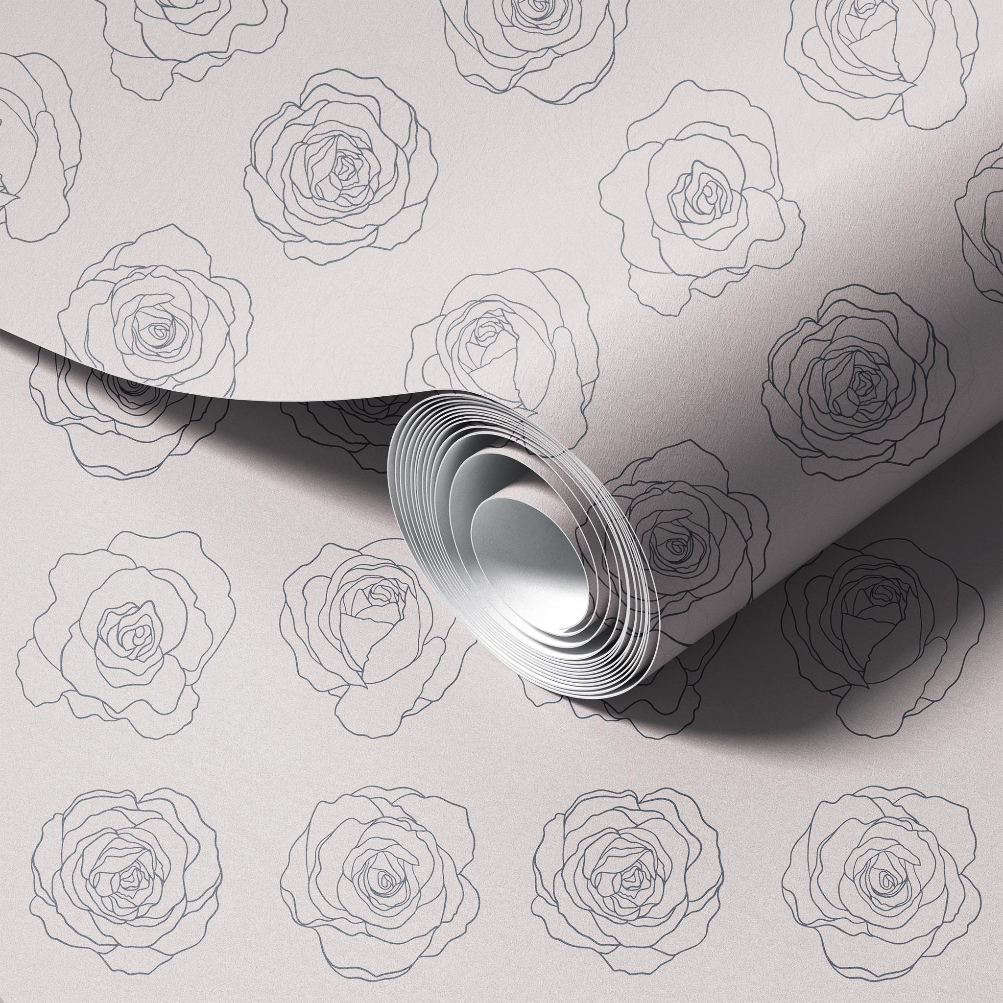 Greige Rose Line Art peel and stick wallpaper room mockup